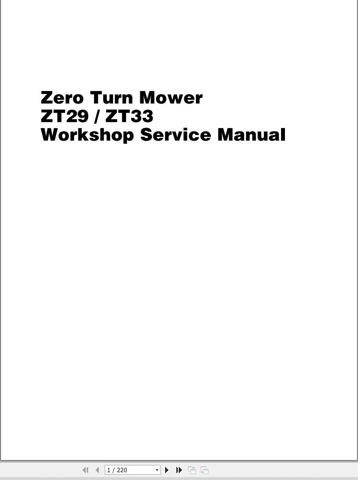 Massey Ferguson Mower ZT29 ZT33 Workshop Service Manual 4283357M1 1
