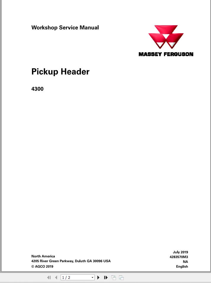 Massey Ferguson Pickup Header 4300 Workshop Service Manual 4283570M3 1
