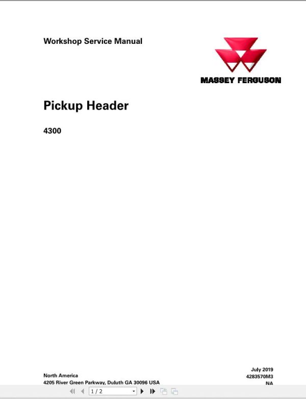 Massey Ferguson Pickup Header 5200 Workshop Service Manual 4283570M3 1