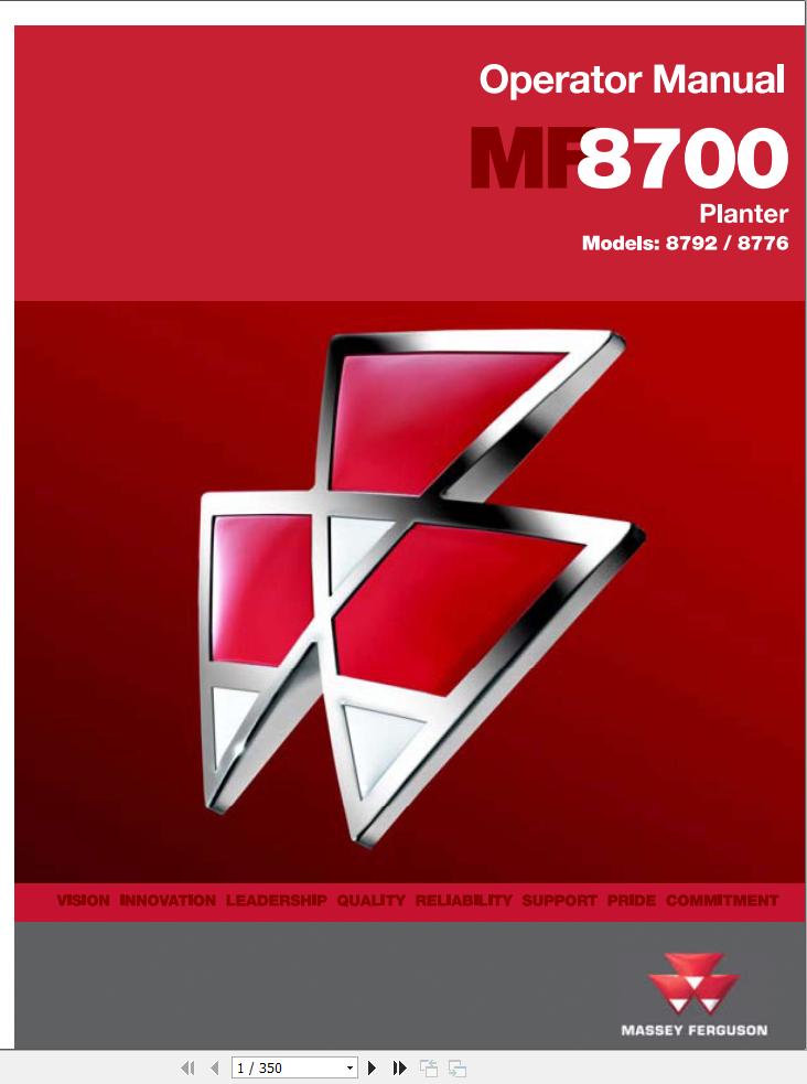 Massey Ferguson Planter 8792 8776 Operator Manual 700734456A 1