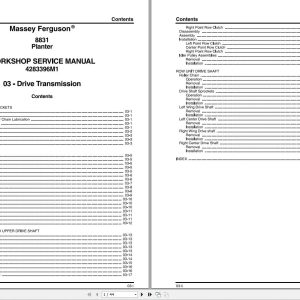 Massey Ferguson Planter 8831 Workshop Service Manual 4283396M1 1