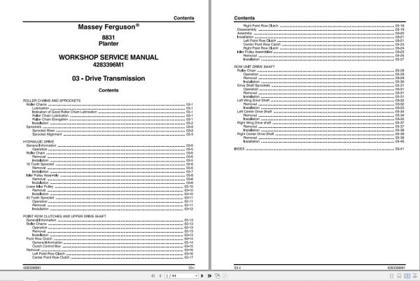 Massey Ferguson Planter 8831 Workshop Service Manual 4283396M1 1