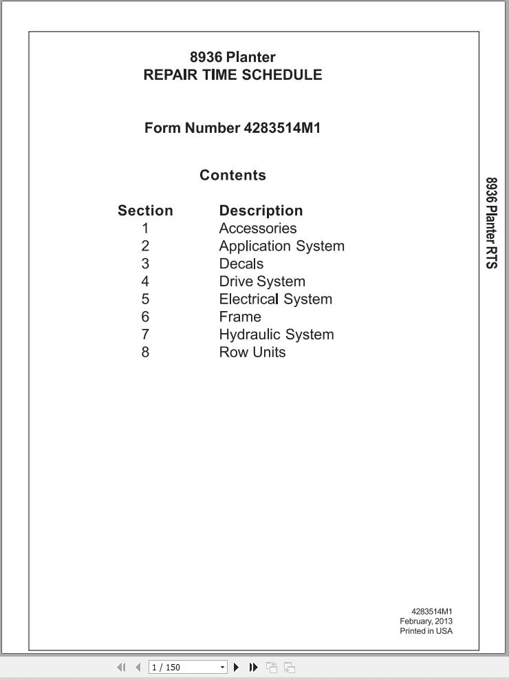 Massey Ferguson Planter 8936 Repair Time Schedule 4283514M1 1