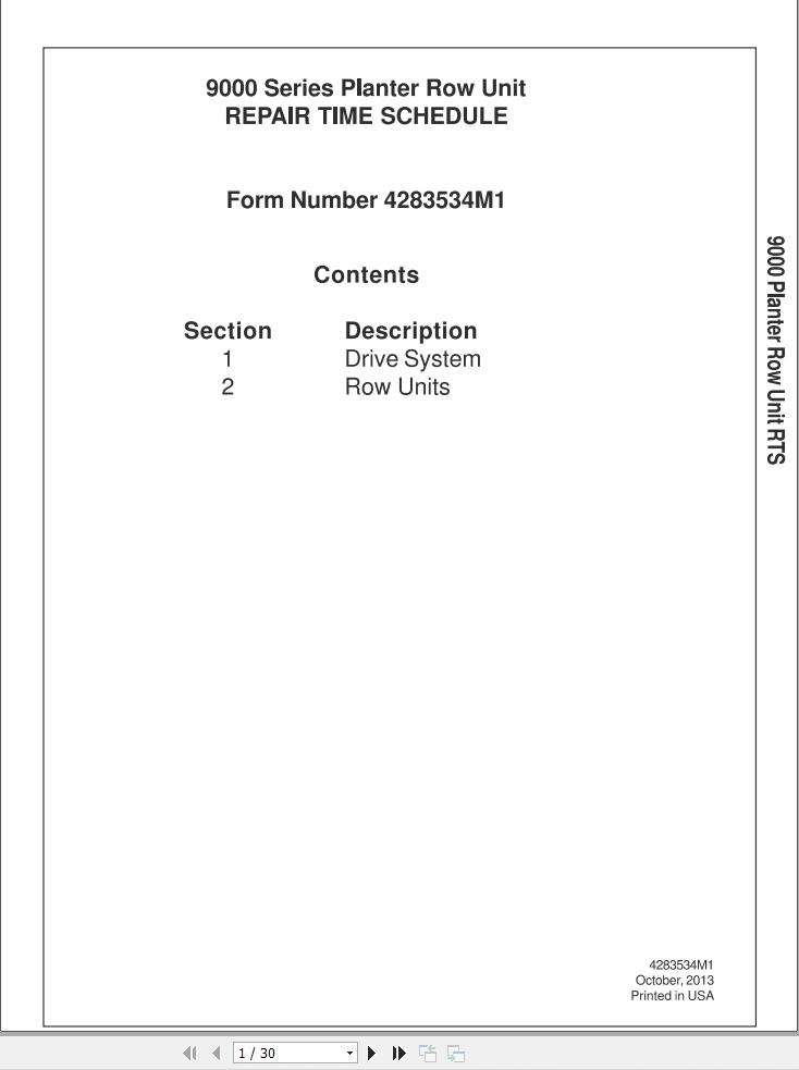 Massey Ferguson Planter 9000 Series Repair Time Schedule 4283534M1 1