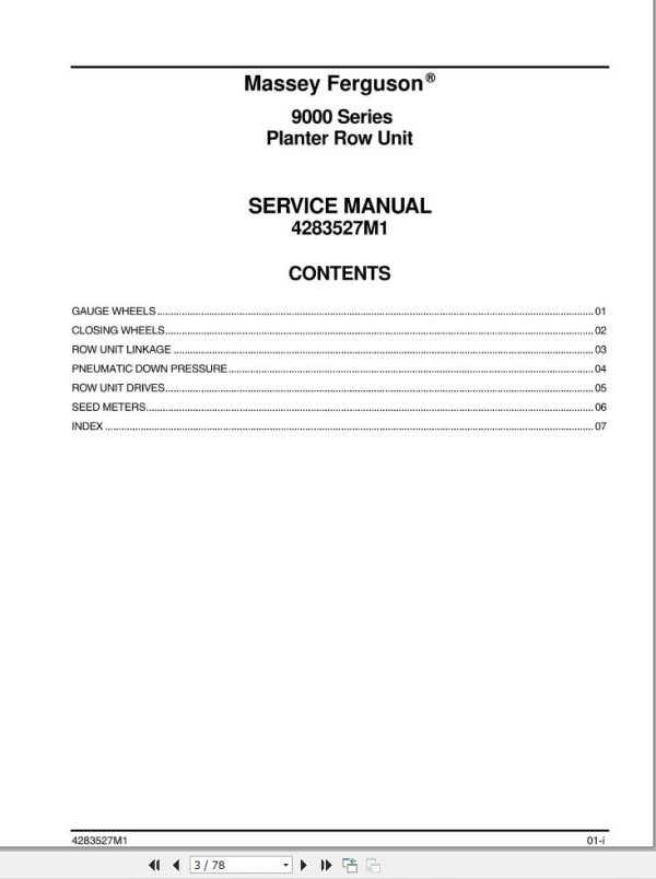 Massey Ferguson Planter 9000 Series Service Manual 4283527M1 1