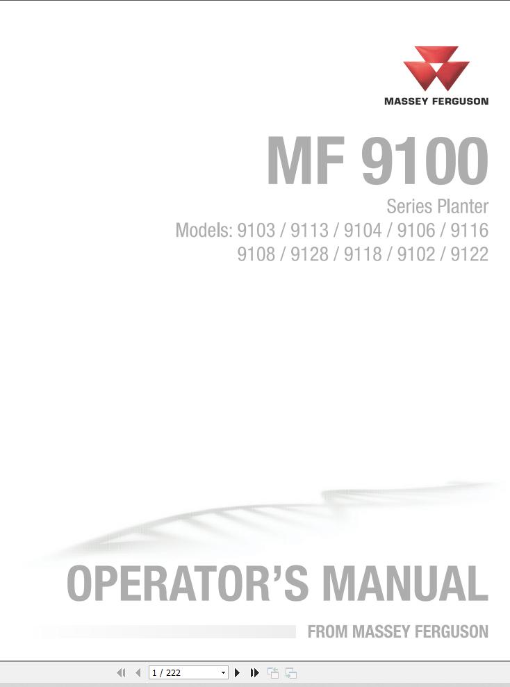 Massey Ferguson Planter 9103 to 9122 Operator Manual 700744111B 1