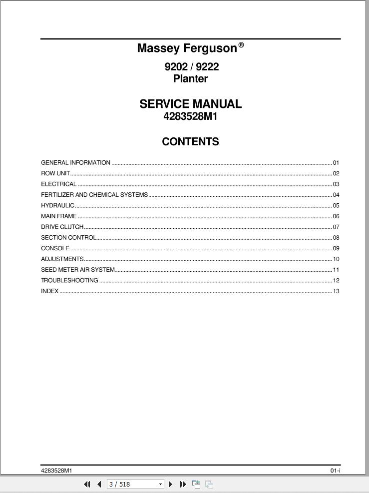 Massey Ferguson Planter 9202 9222 Service Manual 42834528M1 1