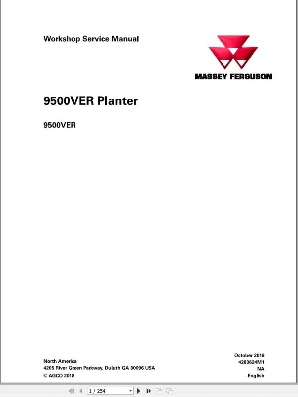 Massey Ferguson Planter 9500VER Workshop Service Manual 4283624M1 1