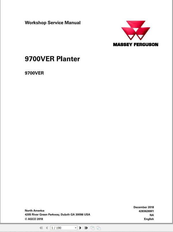 Massey Ferguson Planter 9700VER Workshop Service Manual 4283626M1 1