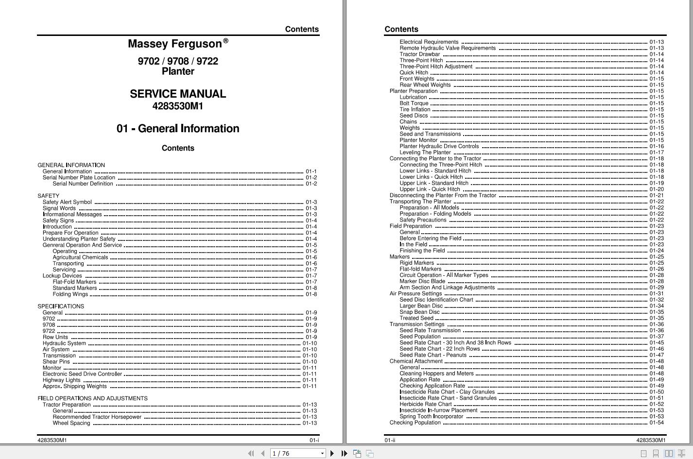 Massey Ferguson Planter 9702 9708 9722 Service Manual 4283530M1 1