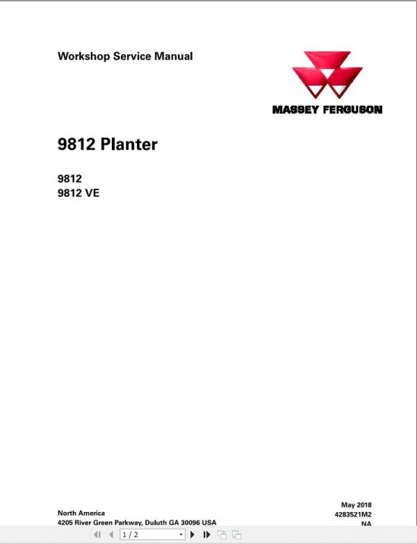 Massey Ferguson Planter 9812 9812VE Workshop Service Manual 4283521M2 1