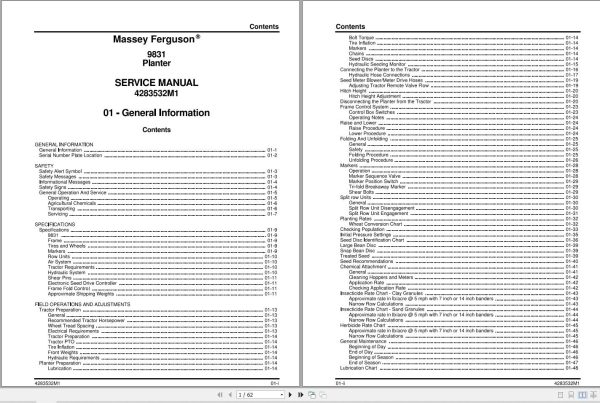 Massey Ferguson Planter 9831 Service Manual 4283532M1 1