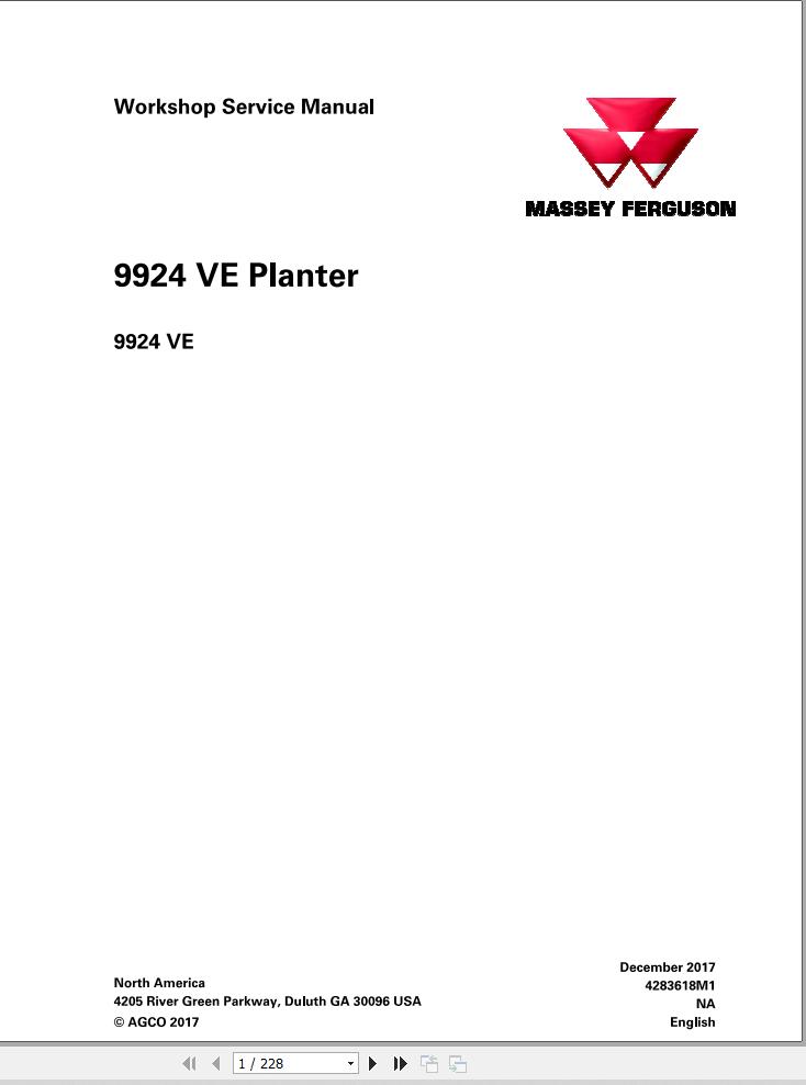 Massey Ferguson Planter 9924VE Workshop Service Manual 4283618M1 1