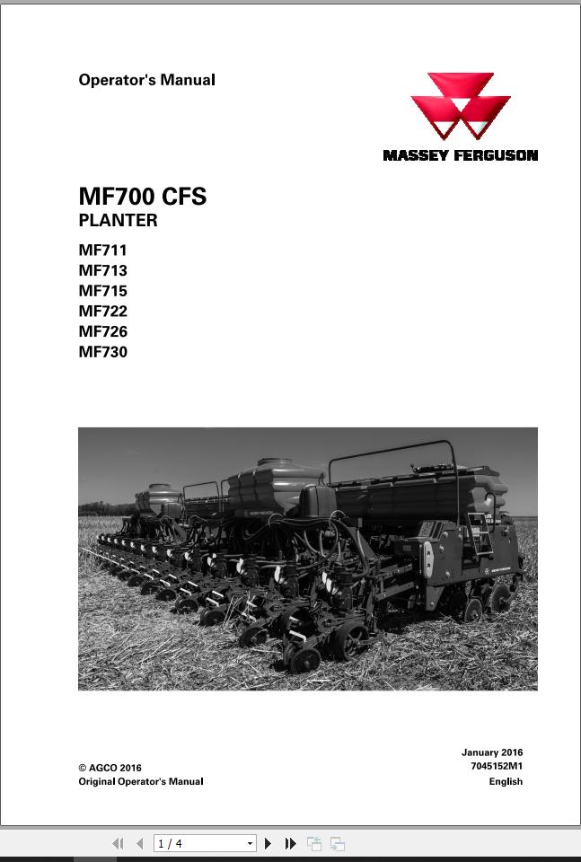 Massey Ferguson Planter MF700 CFS Series Operator Manual 7045152M1 1