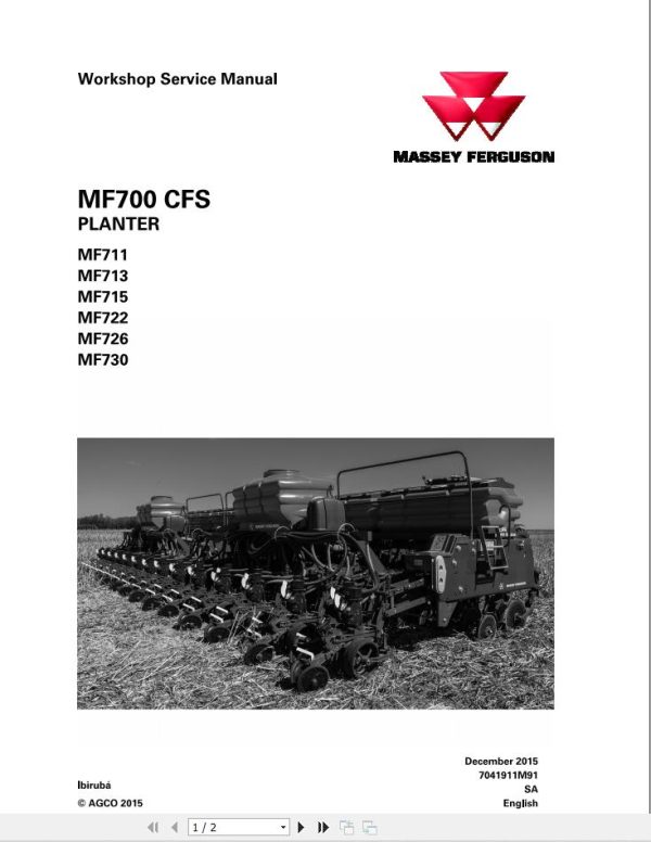 Massey Ferguson Planter MF711 to MF730 Workshop Service Manual 7041911M91 1