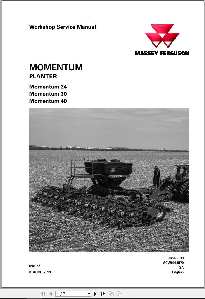 Massey Ferguson Planter Momentum 24 30 40 Workshop Service Manual ACW9013570 1