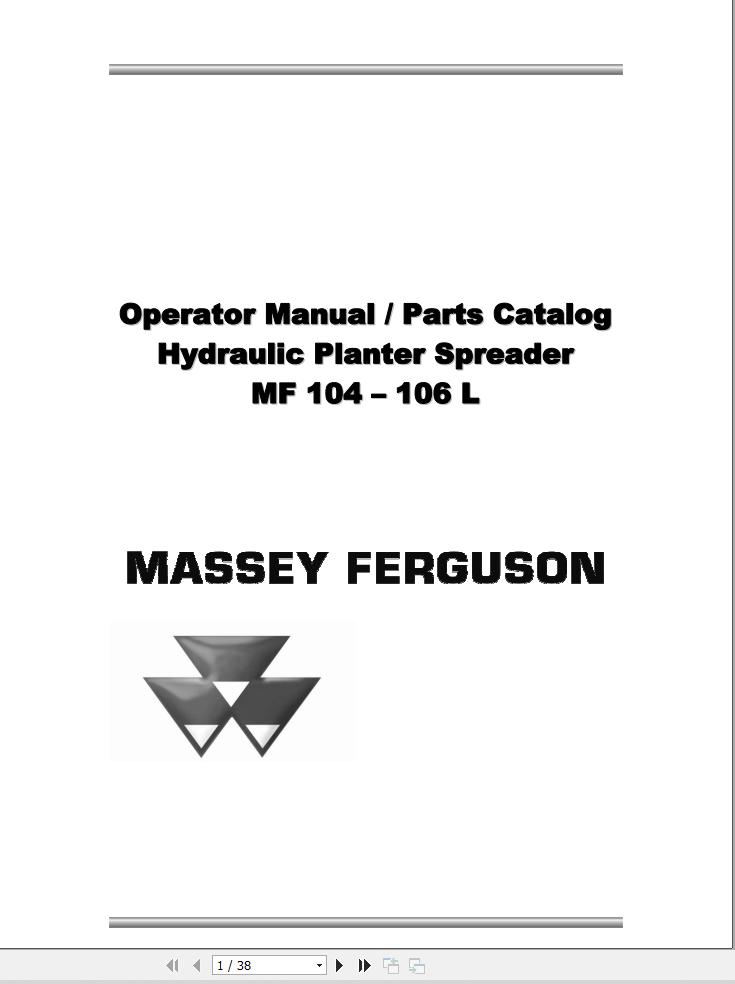 Massey Ferguson Planter Spreader MF104L MF106L Parts Operator Manual 1