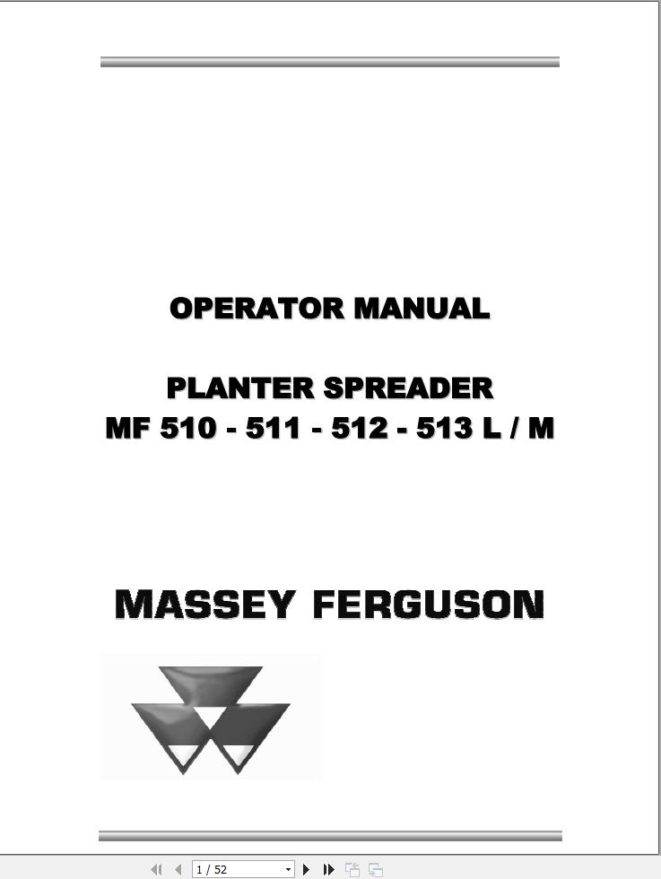 Massey Ferguson Planter Spreader MF510 to ML513 L M Operator Manual 1