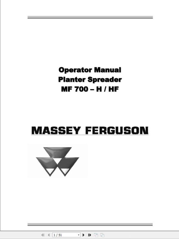Massey Ferguson Planter Spreader MF700H MF700HF Operator Manual 1