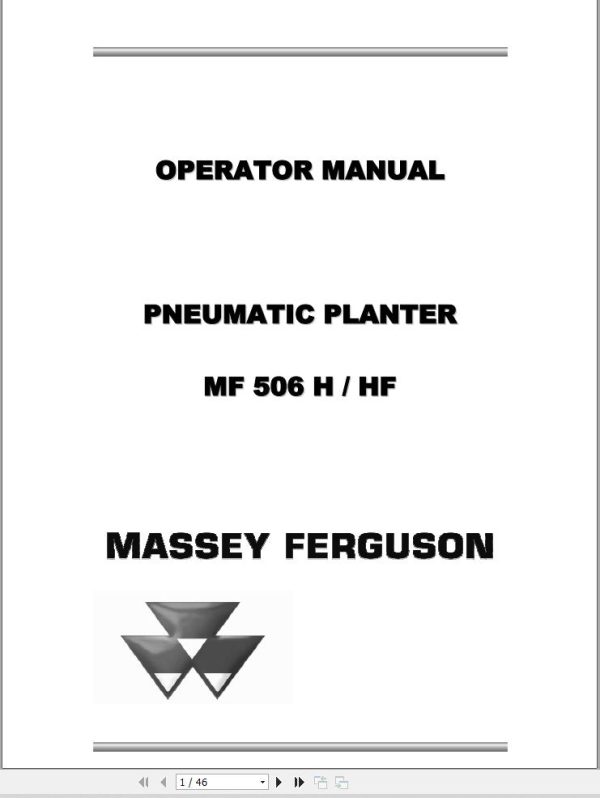 Massey Ferguson Pneumatic Planter MF560H MF560HF Operator Manual 1
