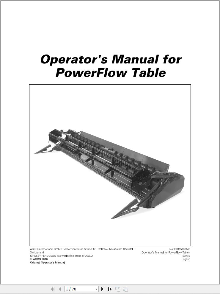 Massey Ferguson PowerFlow Table Operator Manual 1