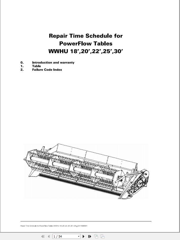 Massey Ferguson PowerFlow Table WWHU 18 to 30 Repair Time Schedule D3115900M1 1