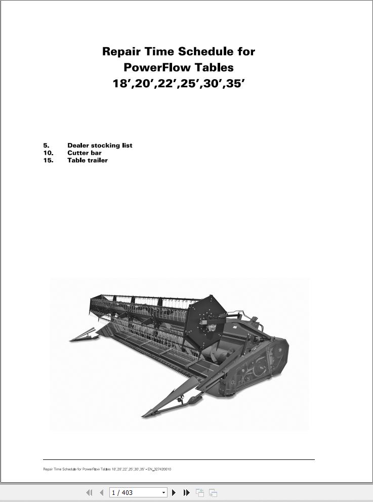 Massey Ferguson PowerFlow Tables 18 20 22 25 30 35 Repair Time Schedule 327420010 1