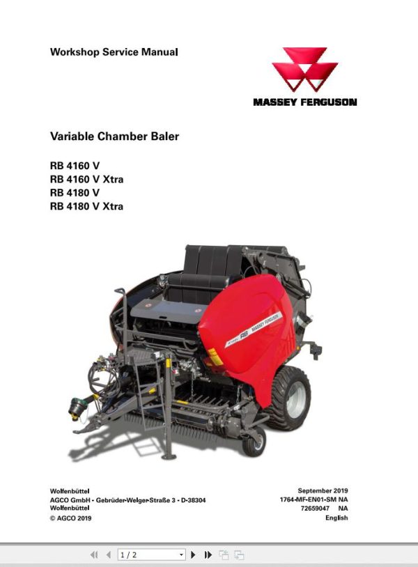 Massey Ferguson RB4160V to RB4180V Xtra Workshop Service Manual 72659047 1