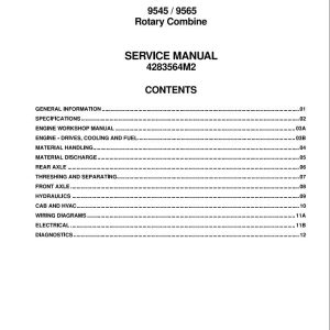 Massey Ferguson Rotary Combine 9545 9565 Workshop Manual 4283564M2 1