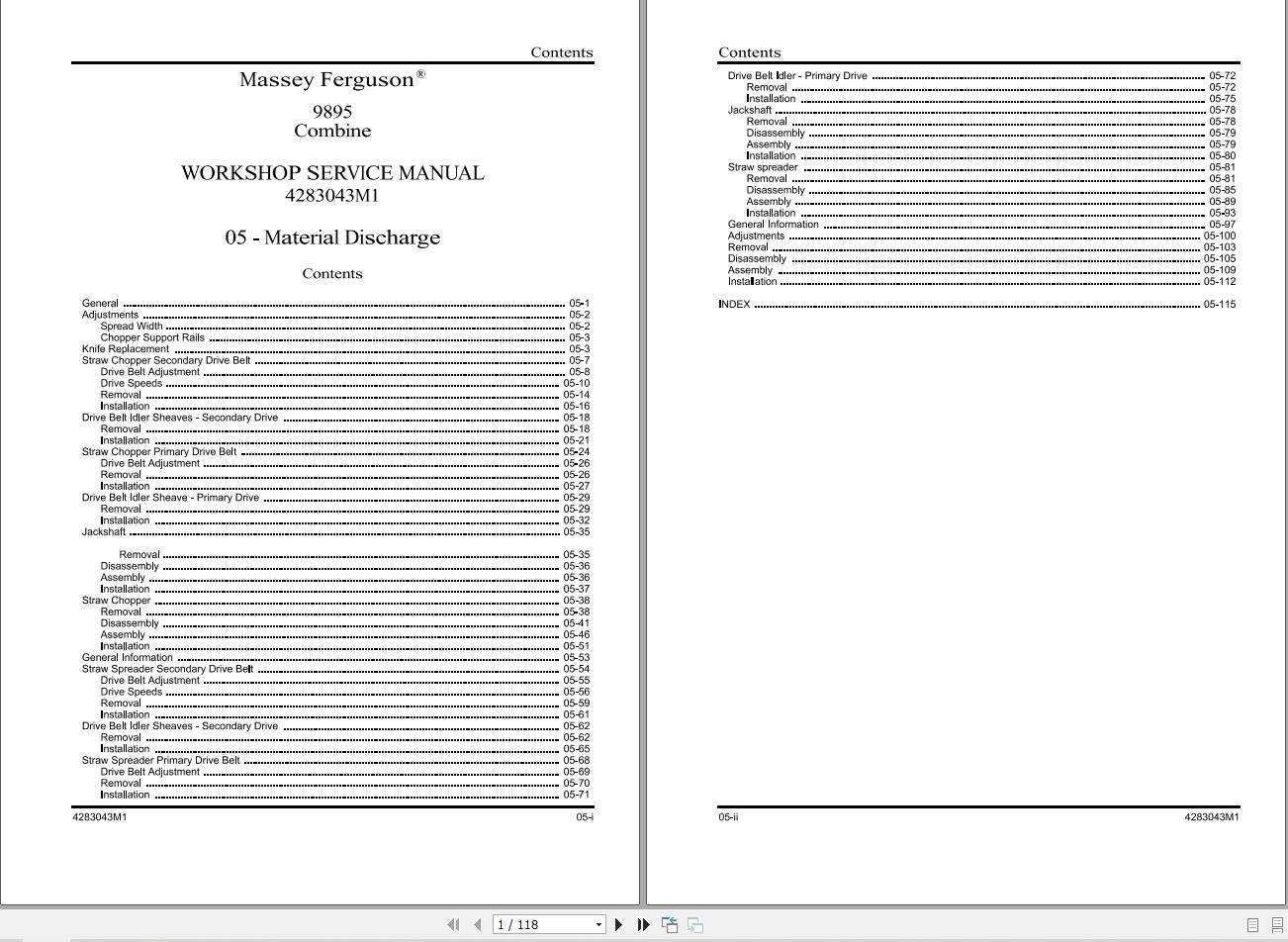 Massey Ferguson Rotary Combine 9895 Workshop Service Manual 1