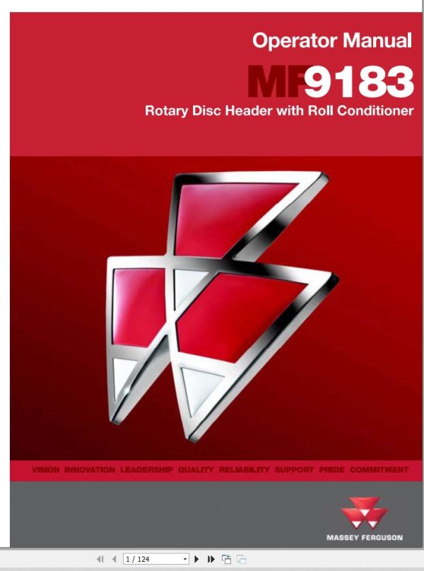 Massey Ferguson Rotary Disc Header 9183 Operator Manual 700733762B 1