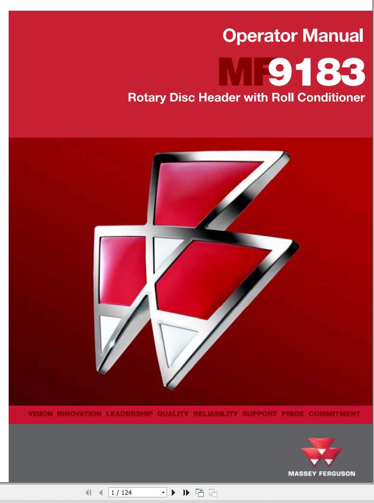 Massey Ferguson Rotary Disc Header 9183 Operator Manual 700733762B 1