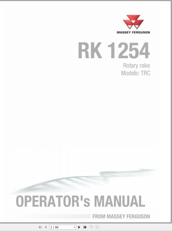 Massey Ferguson Rotary Rake RK1254TRC Operator Manual FEL1691780101 1
