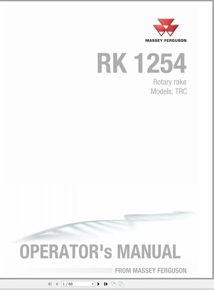 Massey Ferguson Rotary Rake RK1254TRC Operator Manual FEL1691780101 1