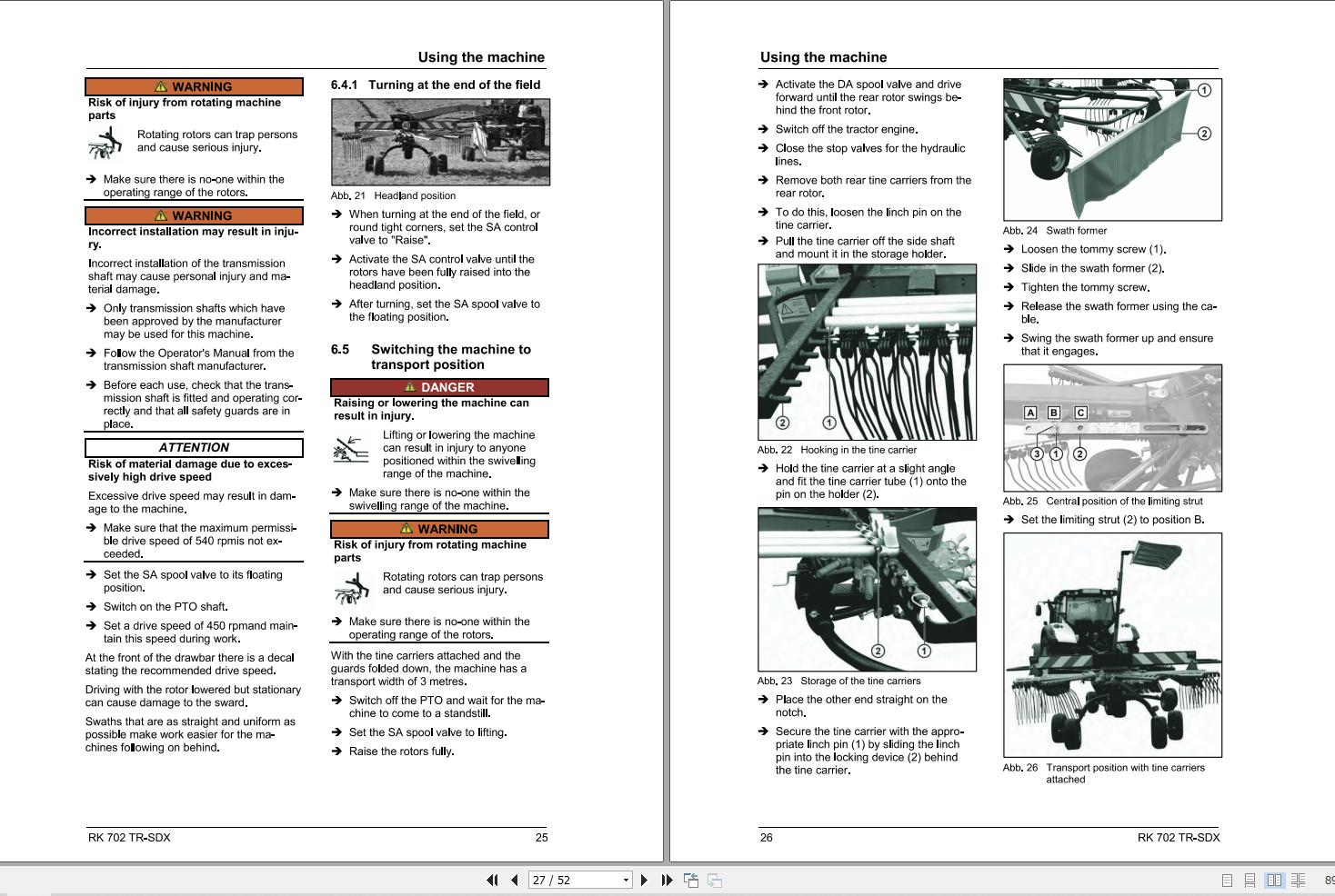 Massey Ferguson Rotary Rake RK702 TR SDX Operator Manual FEL16891701 2