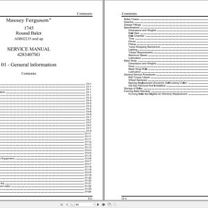 Massey Ferguson Round Baler 1745 Service Manual 4283407M1 1