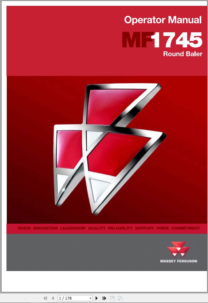 Massey Ferguson Round Baler MF1745 Operators Manual 700733248C 1