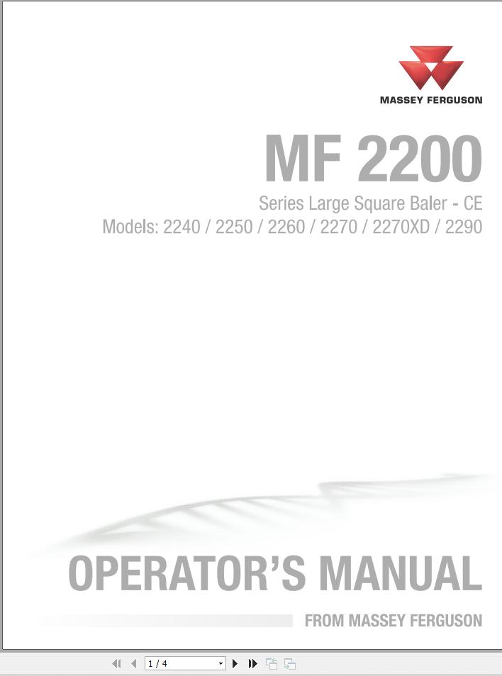 Massey Ferguson Small Square Baler 2240 to 2290 Operator Manual 700746226E 1