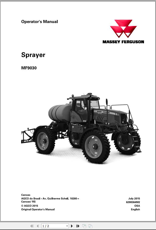 Massey Ferguson Sprayer MF9030 Operator Manual 6288364M2 1