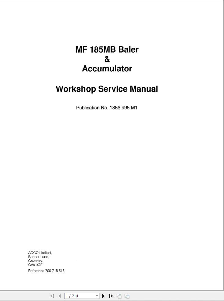 Massey Ferguson Square Baler 185MB Workshop Service Manual 1856995M1 1