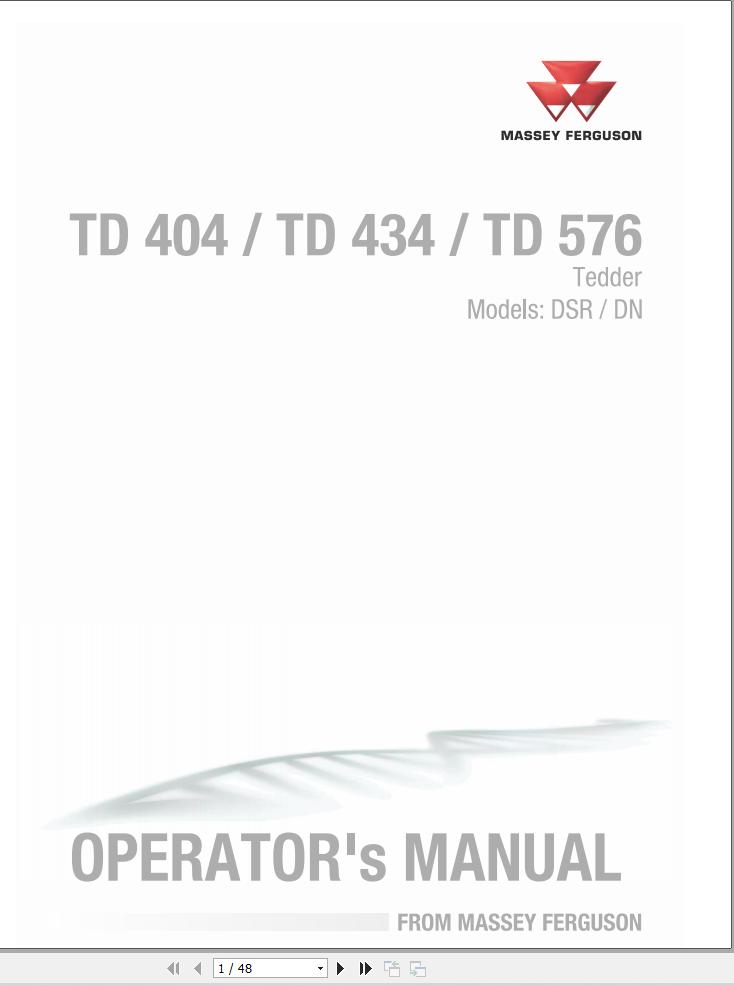 Massey Ferguson TD404DSR TD404DN TD434DN TD576DN Operator Manual FEL1540290101 1