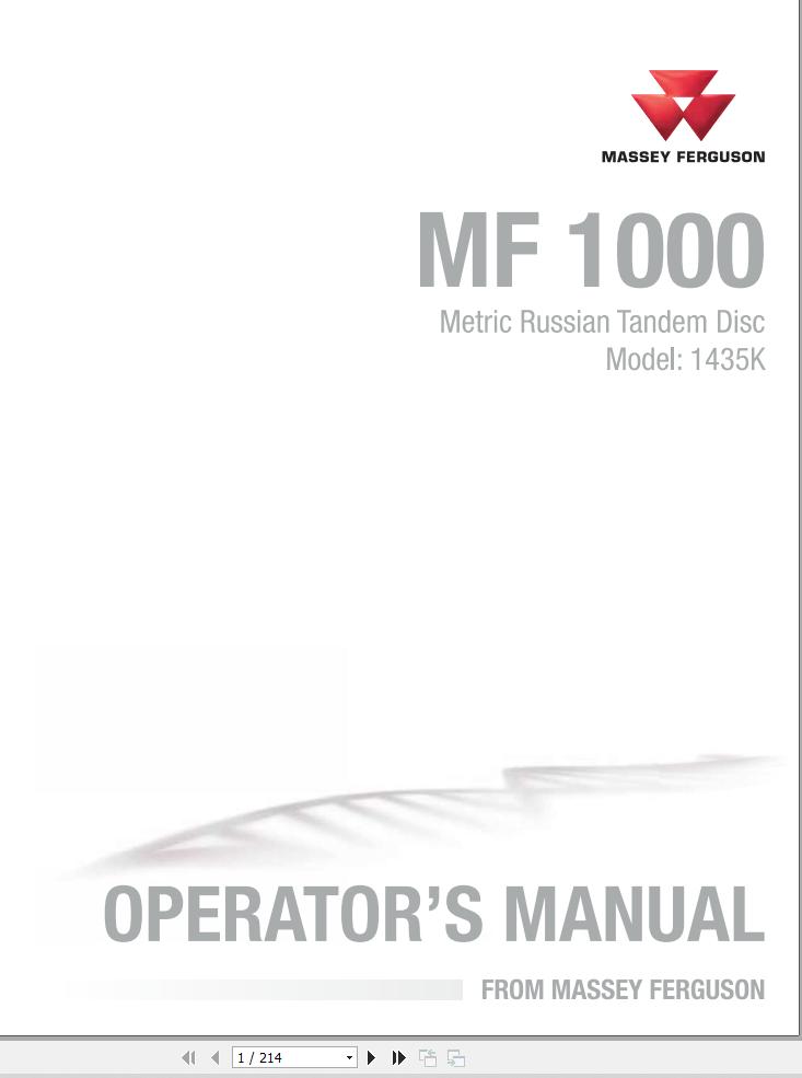 Massey Ferguson Tandem Disc 1435K Operator Manual 9971395MFB 1