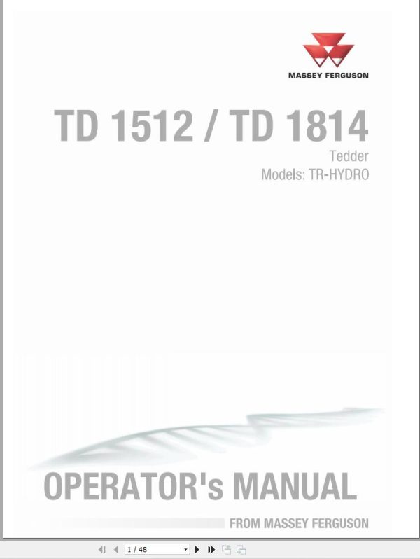 Massey Ferguson Tedder TD1512 TD1814 TR HYDRO Operator Manual FEL1286990101 1