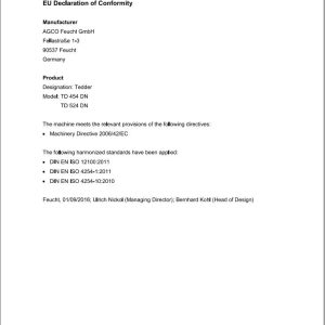 Massey Ferguson Tedder TD454DN TD524DN Operator Manual FEL15359001 1