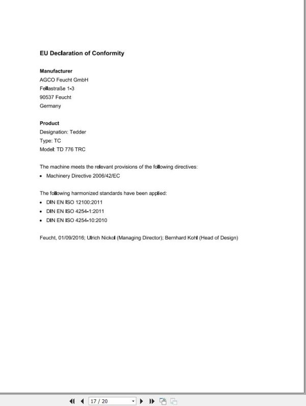 Massey Ferguson Tedder TD776TRC Operator Manual FEL1276980101 1
