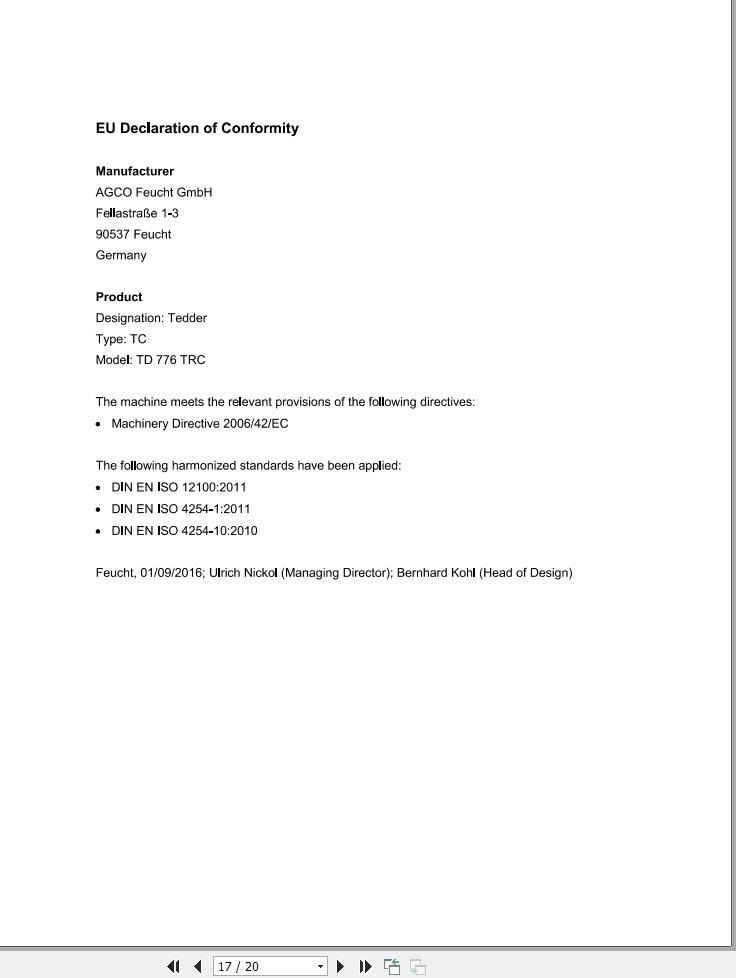 Massey Ferguson Tedder TD776TRC Operator Manual FEL1276980101 1