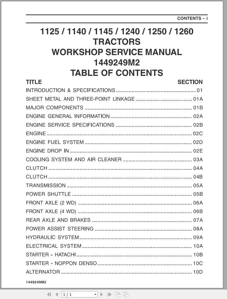 Massey Ferguson Tractor 1125 to 1260 Workshop Service Manual 1449249M2 1