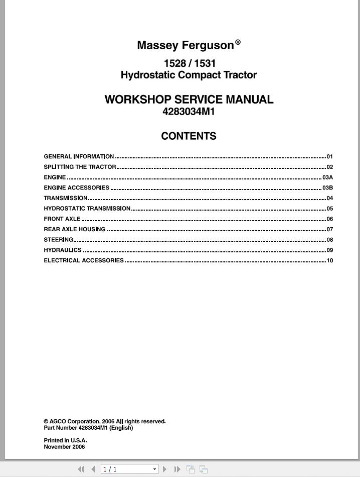 Massey Ferguson Tractor 1528 1531 Workshop Service Manual 4283034M1 1