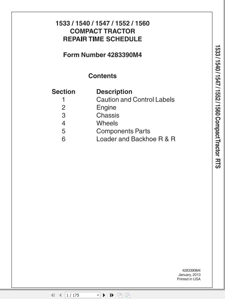 Massey Ferguson Tractor 1533 1540 1547 1552 1560 Repair Time Schedule 4283390M4 1