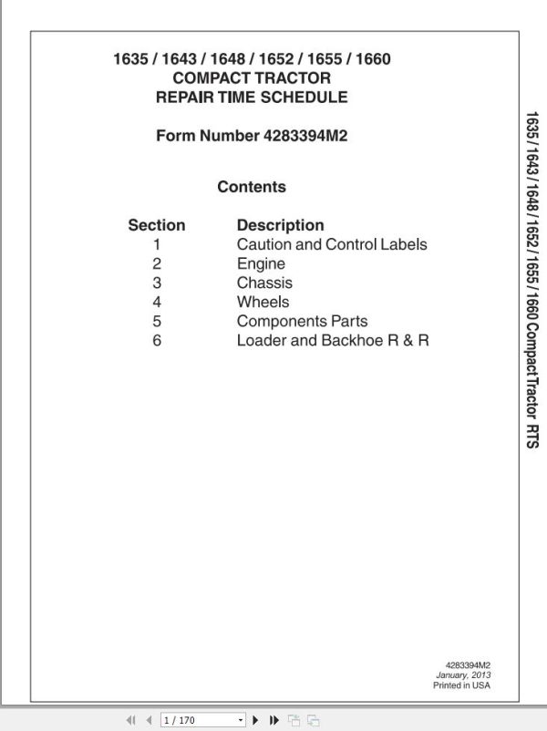 Massey Ferguson Tractor 1635 to 1660 Repair Time Schedule 4283394M4 1
